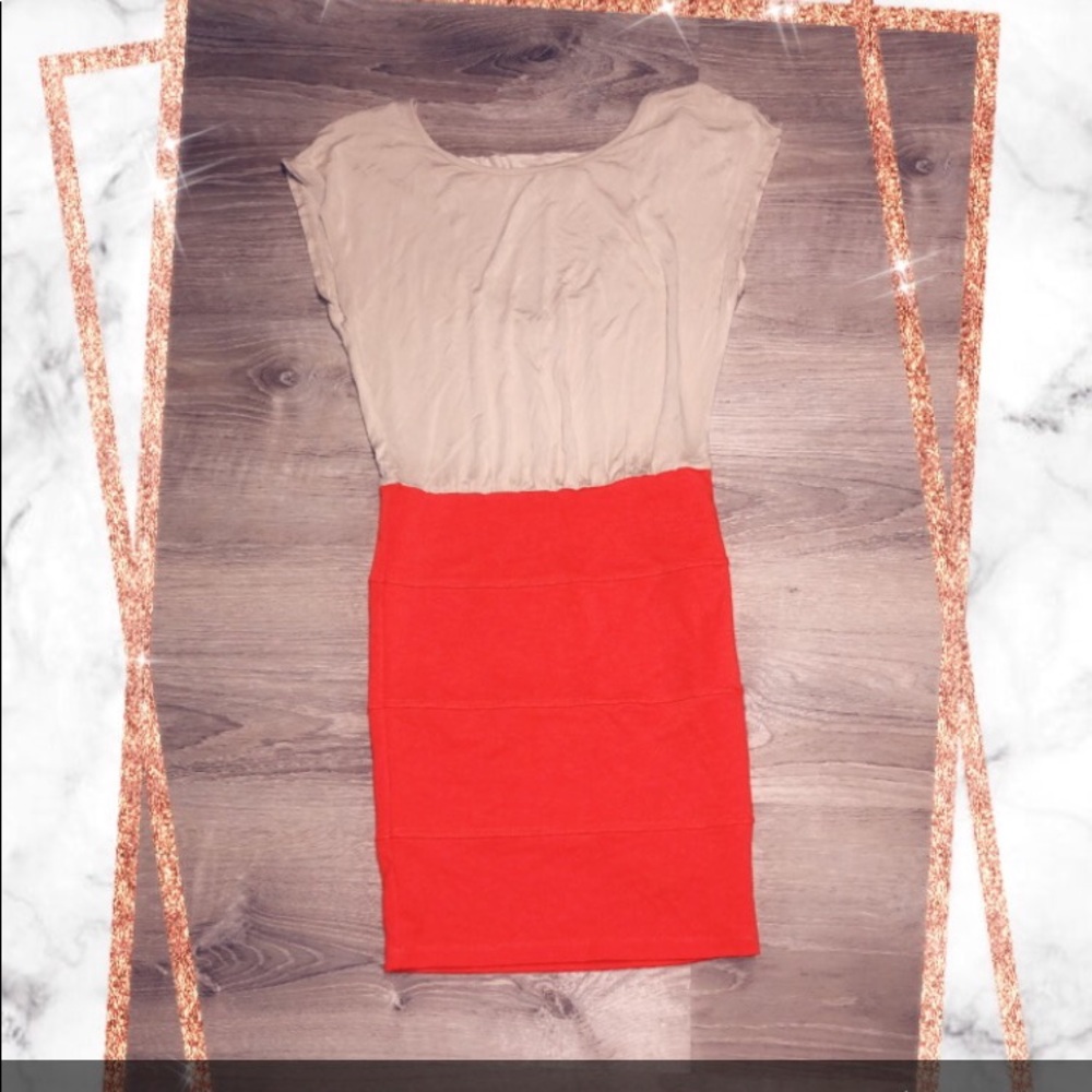 Tan and red dress